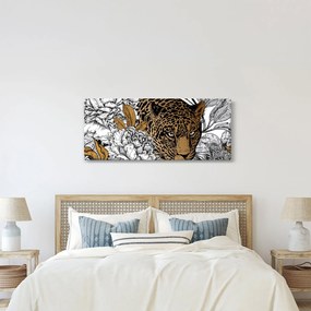 Obraz - Leopard medzi kvetmi (120x50 cm)
