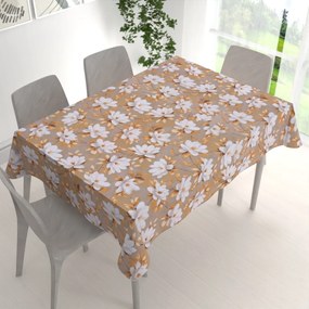 Biante Bavlnený obdĺžnikový obrus Sandra SA-717 Biele kvety magnólie na hnedosivom 100x160 cm