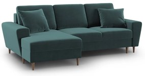 Zamatová rozkladacia/s úložným priestorom rohová pohovka v petrolejovej farbe (ľavý roh/s leňoškou) Kyoto – Cosmopolitan Design