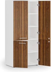 Kancelárska policová skriňa PRIMO WHITE, polené dvere, 800 x 500 x 1781 mm, biela/orech