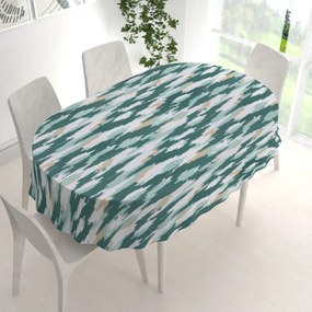 Biante Zamatový oválny obrus Tamara TMR-025 Zeleno-béžovo-biele žíhané pásy 120x160 cm