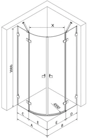 Mexen Lunar, polkruhový výklopný sprchový kút 90 x 90 cm, 8mm číre sklo, oceľový profil, 833-090L-090P-97-00