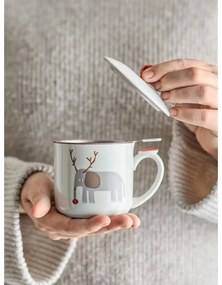 Krémový hrnček s vianočným motívom so sitkom z kameniny 300 ml Valentin – Bloomingville