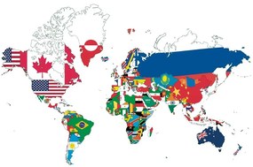 Samolepiaca tapeta mapa sveta s vlajkami s bielym pozadím - 450x300