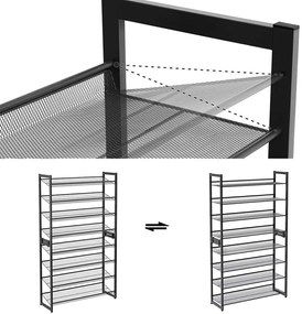 SONGMICS Kovový botník 8 drôtených políc čierny