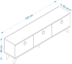TV stolík BALANCE 150 cm s dvoma nástennými policami, biela/zlatá