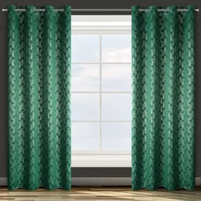 Tmavo zelený záves s motívom na kruhy 140 x 250