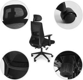 Otočná kancelárska stolička s tvarovaným operadlom a opierkou hlavy, nastaviteľná výška