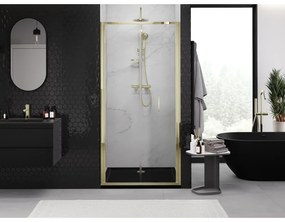 Mexen Exo, skladacie sprchové dvere 75 cm, číre sklo, zlatá, 816-075-000-50-00