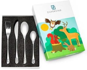 Antikoro detský príbor v striebornej farbe 4 ks Forest Animals – Zilverstad