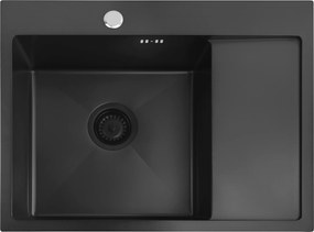 Rea Fin, 1-komorový oceľový drez 620x480x185 mm, čierna matná, ZLE-06014
