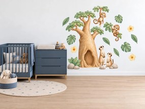 Opičky a surikaty u baobabu arch 23 x 46 cm