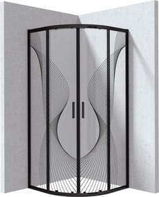 Deante Štvrťkruhový sprchový kút Funkia Evo 80x80 cm, vzor vlna - KYP NB88P, čierna matná - bez vaničky