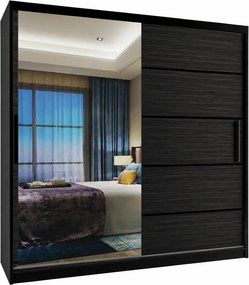 Posuvná skriňa 200 cm so zrkadlom kráľovský eben čierna MZ SZP1/2/B/HK/0/BL