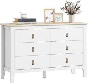 HOMCOM Komoda s 6 zásuvkami do spálne s PU úchytkami, 120x40x78 cm | Aosom