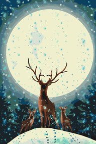 Gario Maľovanie podľa čísel Jeleň za splnu Rozmery: 80 x 120 cm, Rámovanie: S vnútorným rámom