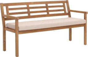 Záhradná lavička HWC-N47, 82x145x59 cm, akáciové drevo - krémovo-béžový vankúš