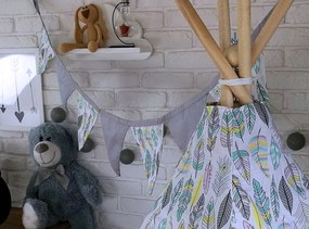 Dekoračná vlajková girlanda PASTELOVÉ PIERKA - sivá / biela