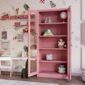 Sklenená vitrína AMELIA, 900 x 1850 x 400 mm, Fresh Style: púdrovo ružová