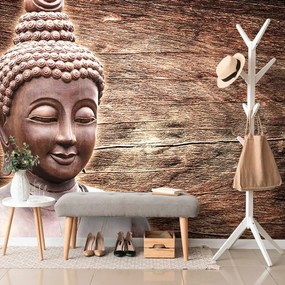 Tapeta socha Budhu na drevenom pozadí - 150x100