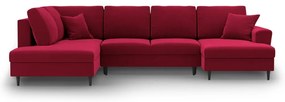 Červená zamatová rozkladacia/s úložným priestorom rohová pohovka (ľavý roh/do "U") Kyoto – Cosmopolitan Design