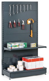 Predajný regál jednostranný, perfo steny, 2200 x 1000 x 450 mm, prídavný, antracit