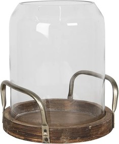 Lucerna so skleneným valcom a dreveným podstavcom Athenais - Ø 22 * 27 cm