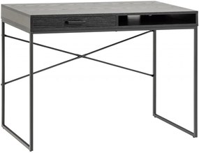 Pracovný stôl ARTOS so zásuvkou 110 cm čierny v industriálnom štýle, kovová podnož
