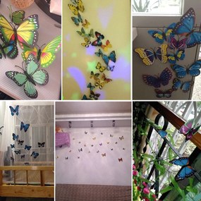 Veselá Stena Farebné 3D Motýliky Modré s kvetinami
