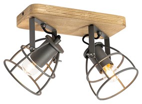 Priemyselné bodové svetlo tmavosivé s dreveným nastaviteľným 2-svetlom - Arthur