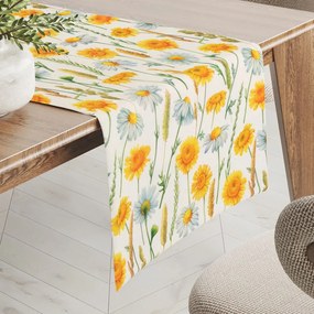 Biante Dekoračný behúň na stôl PML-104 Biele a žlté margaréty na bielom 45x140 cm