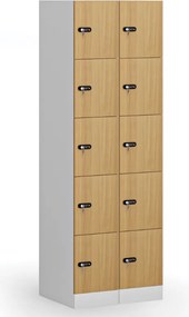Šatníková skrinka S1 s úložnými boxmi, 5 boxov, 1850 x 300 x 500 mm, mechanický kódový zámok, laminované dvere, buk