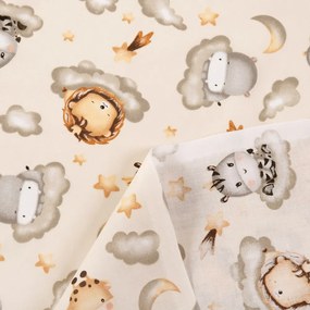 Biante Detský bavlnený záves Sandra SA-534 Africké zvieratká na obláčikoch na sivobéžovom 150x150 cm