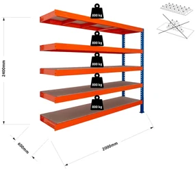 Trestles Prístavok k regálu 2400x2000x600, 5 políc Farba: oranžová a modrá