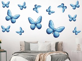 Motýle svetlomodré 13 ks textilní prelepiteľné nálepky na stenu list 30 x 30 cm
