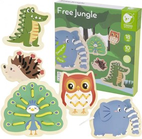 Navliekanie drevených zvieratiek na šnúrky – 10 ks