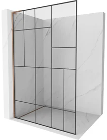 Mexen Kioto L, sprchová zástena Walk-In 120 x 200 cm, 8mm číre sklo čierny vzor, ružové zlato profil, 800-120-103-60-78