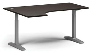Výškovo nastaviteľný stôl, elektrický, 675-1325 mm, rohový ľavý, doska 1600x1200 mm, sivá podnož, wenge