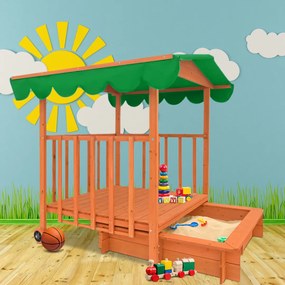 Pieskovisko s verandou HAPPY, 130x130x143cm, hnedá/zelená Jurhan