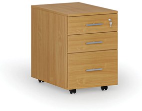 Kancelársky mobilný kontajner na závesné zložky PRIMO WOOD, 3 zásuvky, buk