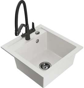 Mexen Vito, 1-komorový granitový drez 520x490x210 mm, drezová batéria Duo, biela, 6503-20-671701-70-B