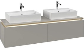 VILLEROY &amp; BOCH Legato závesná skrinka pod dve umývadlá na dosku, 2 zásuvky, s LED osvetlením, 1600 x 500 x 380 mm, Soft Grey, B676L0VK