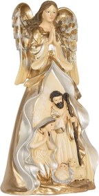 Zlatá antik dekorácia anjel so svätou rodinou Angel - 16*13*31 cm