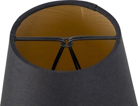 Bavlnený klip-on tienidlo čierny 12 cm okrúhly so zlatým vnútrom