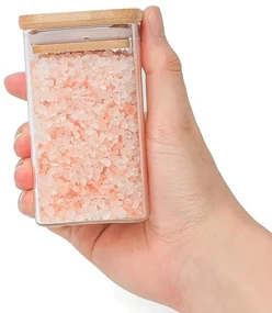 Korenica, sklenená hranatá s bambusovým viečkom, CUBE 250 ml