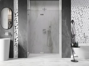 Mexen, Mexen Lunar L Otočné ľavé sprchové dvere 135 cm, transparentné, brúsený nikel - 834L-135-000-97-00-L