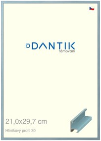 DANTIK rám na obraz 21x29,7 | ALU Dýha barevná modrá pastel (Sklo Čiré)