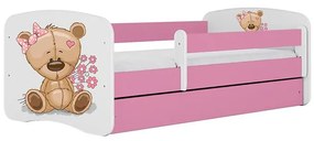 Detská Posteľ. Babydreams+Sz+M ružová 80x180 Medveď s kvetmi