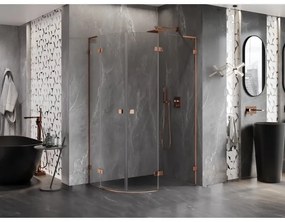 Mexen Lunar, L pravý polkruhový sprchový kút 90 x 80 cm, 8mm číre sklo, profil ružové zlato, 833L-090P-080L-60-00