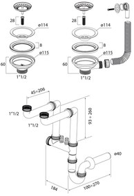 Gamma Gamma, 2-komorový manuálny sifón pre granitové drezy, grafitová, GMA-1M22BK